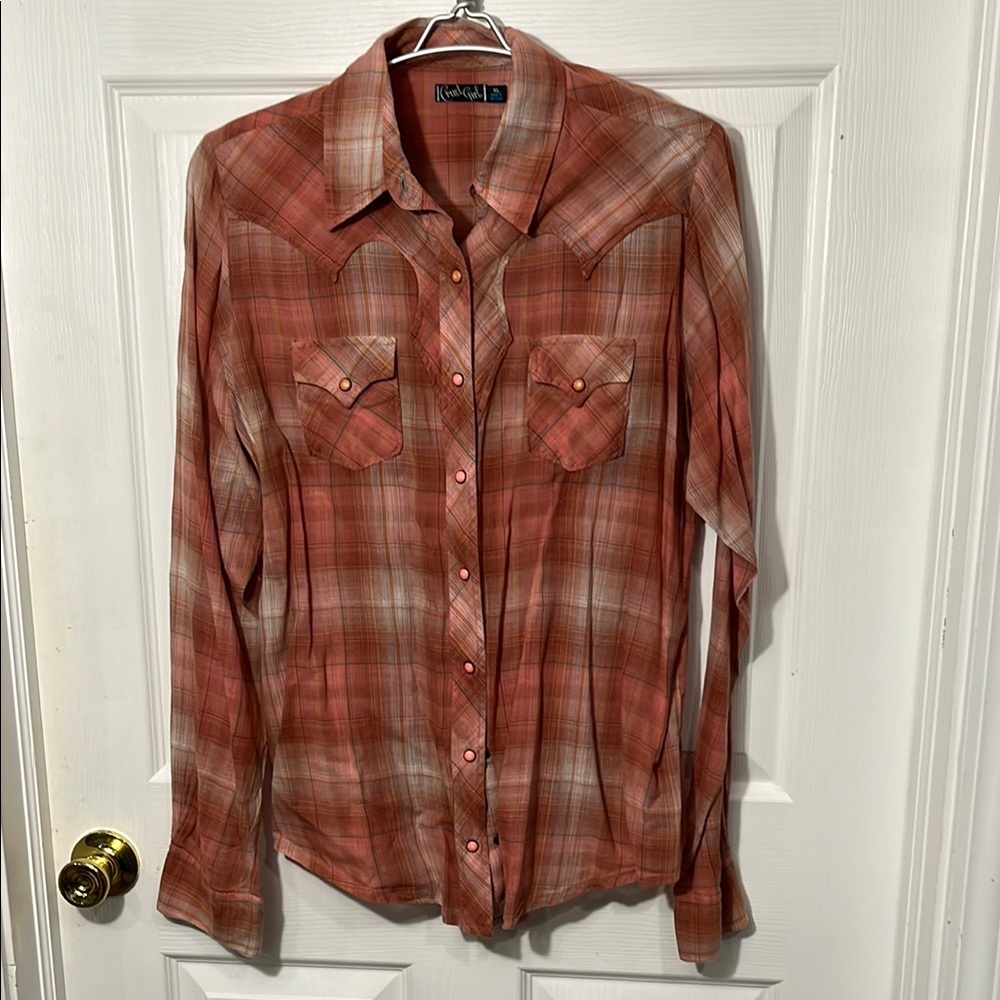 Cruel Girl Plaid Button Down Shirt - Red and White